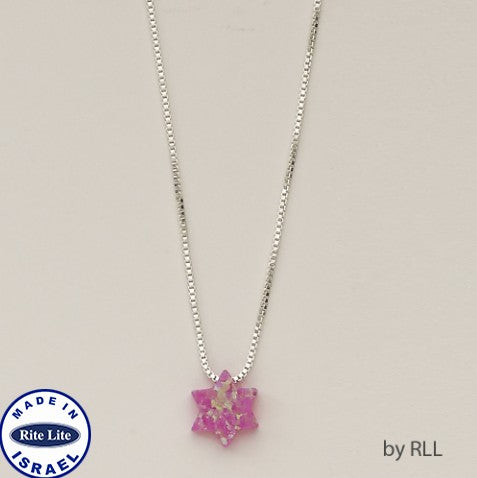 Pink Opal "Star of David" Pendant,on 16" Sterl Chain