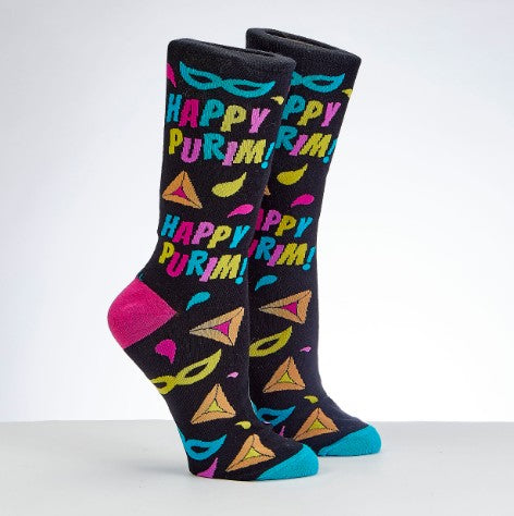 "Happy Purim" Adult Crew Socks