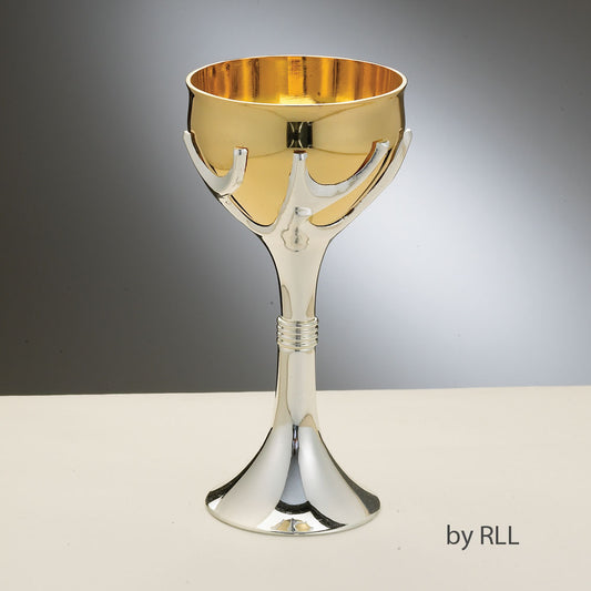 Tree of Life Kiddush Cup, Goldplated with Silverplated Stem