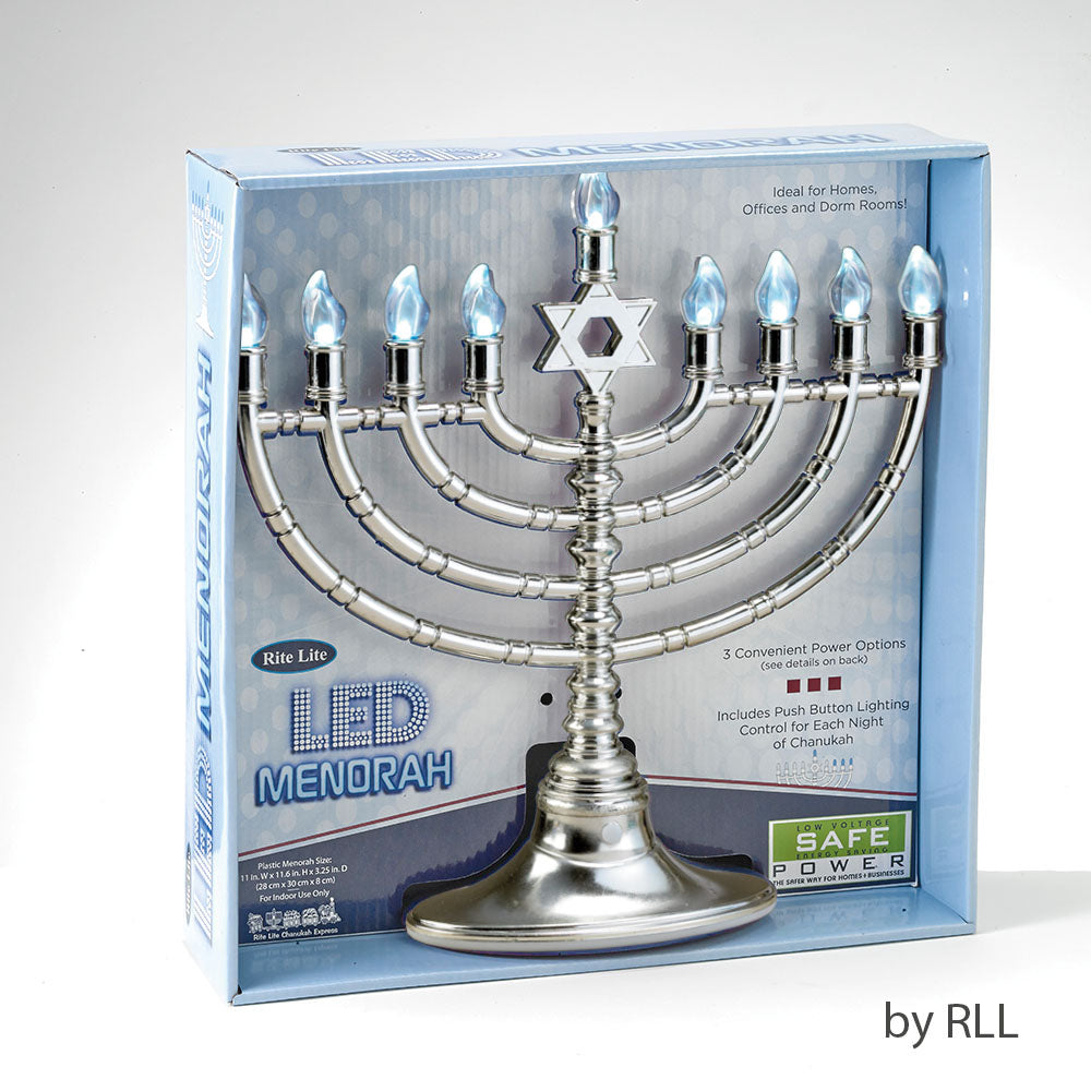 Silvertone LED Menorah with Clear Bulbs