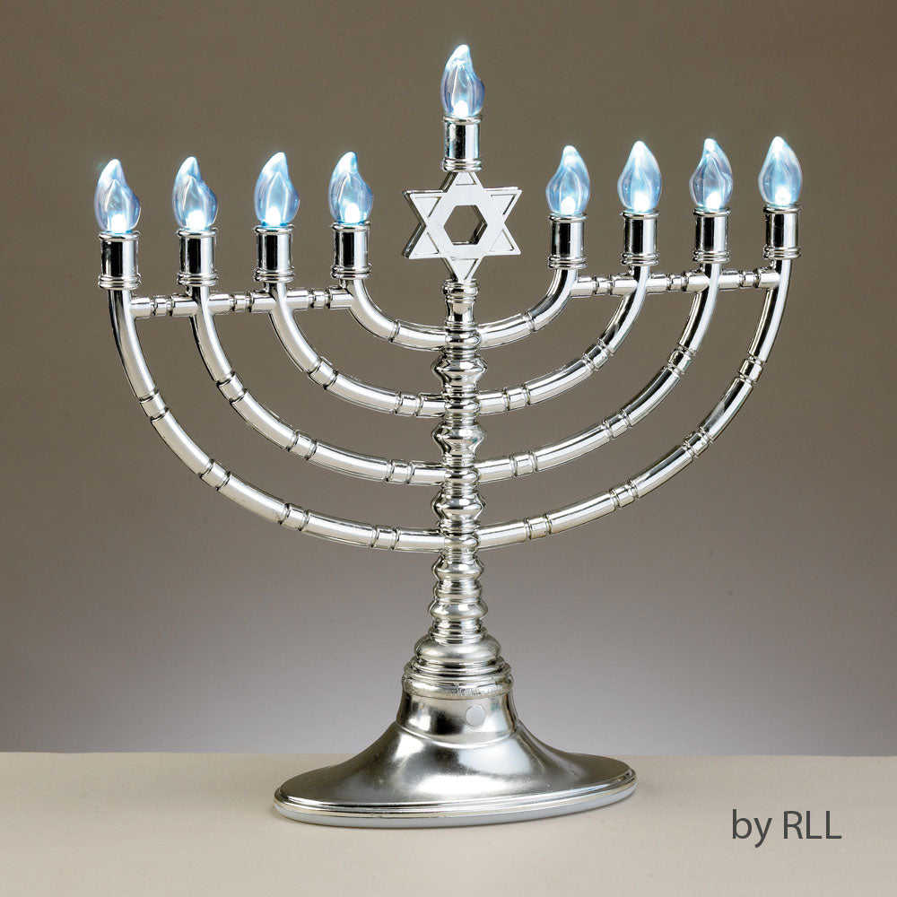 Silvertone LED Menorah with Clear Bulbs