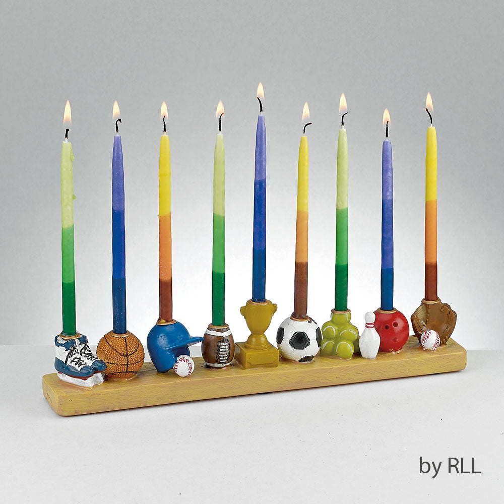 Sports Menorah, Hand Painted Resin