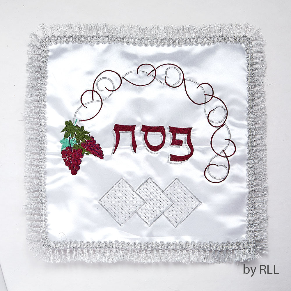 Square Embroidered Matzah Cover, Grapes Design