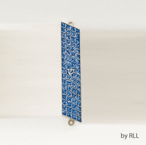 Blue Glitter Enamel Mezuzah 5"