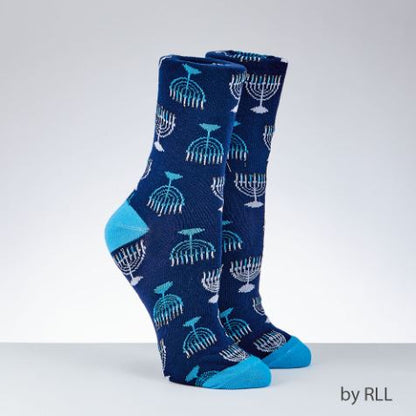 Chanukah Adult Crew Socks, Menorah Design