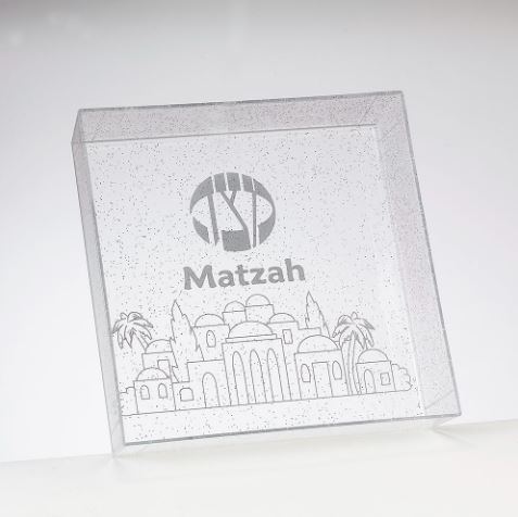 Square Clear Matzah PS Tray With Silver Glitter