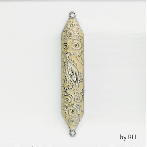 Ivory "Swirls" Enameled Mezuzah with Rhinestones-5"