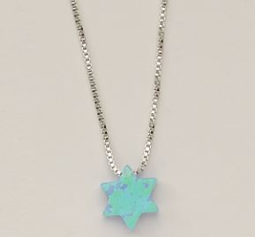 Blue Opal "Star of David" Pendant, on 16" Sterling Chain