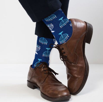 Chanukah Adult Crew Socks, Menorah Design