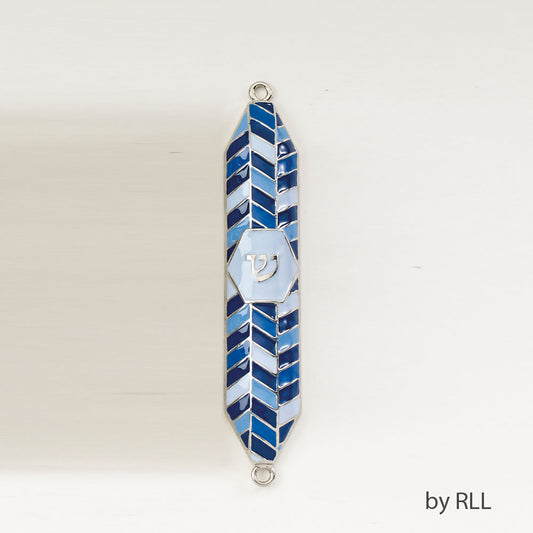 Geometric Blue Enameled Mezuzah