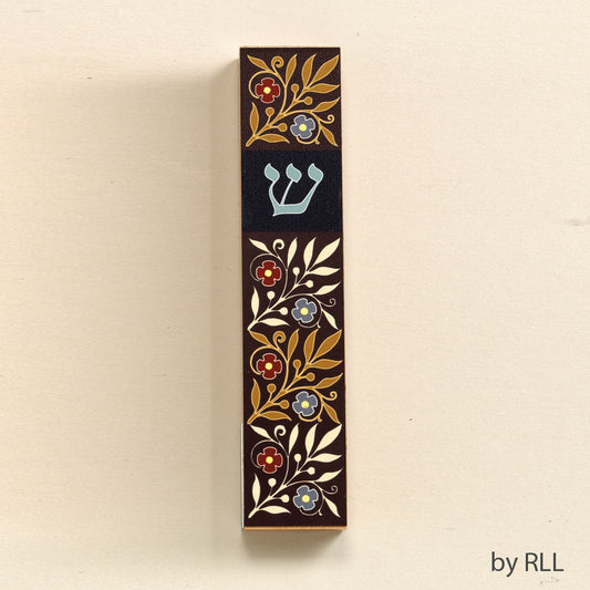 Dark Floral Aluminum & Lucite Mezuzah Case, 5.5"