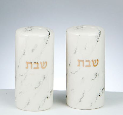 Ceramic Shabbat Marble Design Salt & Pepper Shaker Set