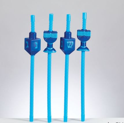 Set of 4 Chanukah Straws with Dreidels and Menorahs